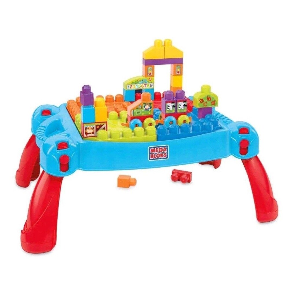 MEGA BLOKS First Builders Build 'n Learn Table Blue Toddler Blocks Toy Set